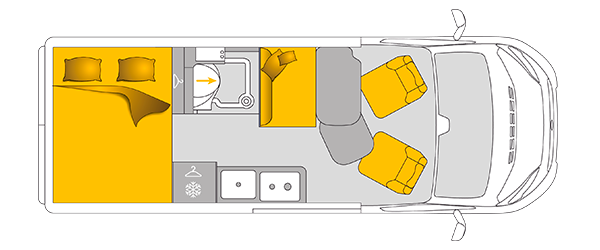 Plan de coupe vue du dessus du fourgon aménagé Bavaria K600G