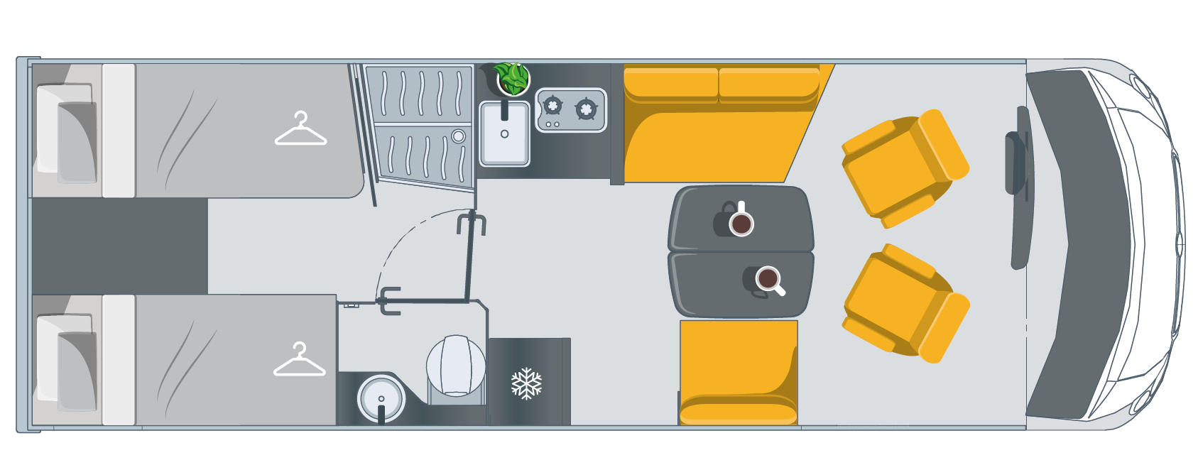 Plan d'implantation intérieur du camping-car Bavaria I720FGJ