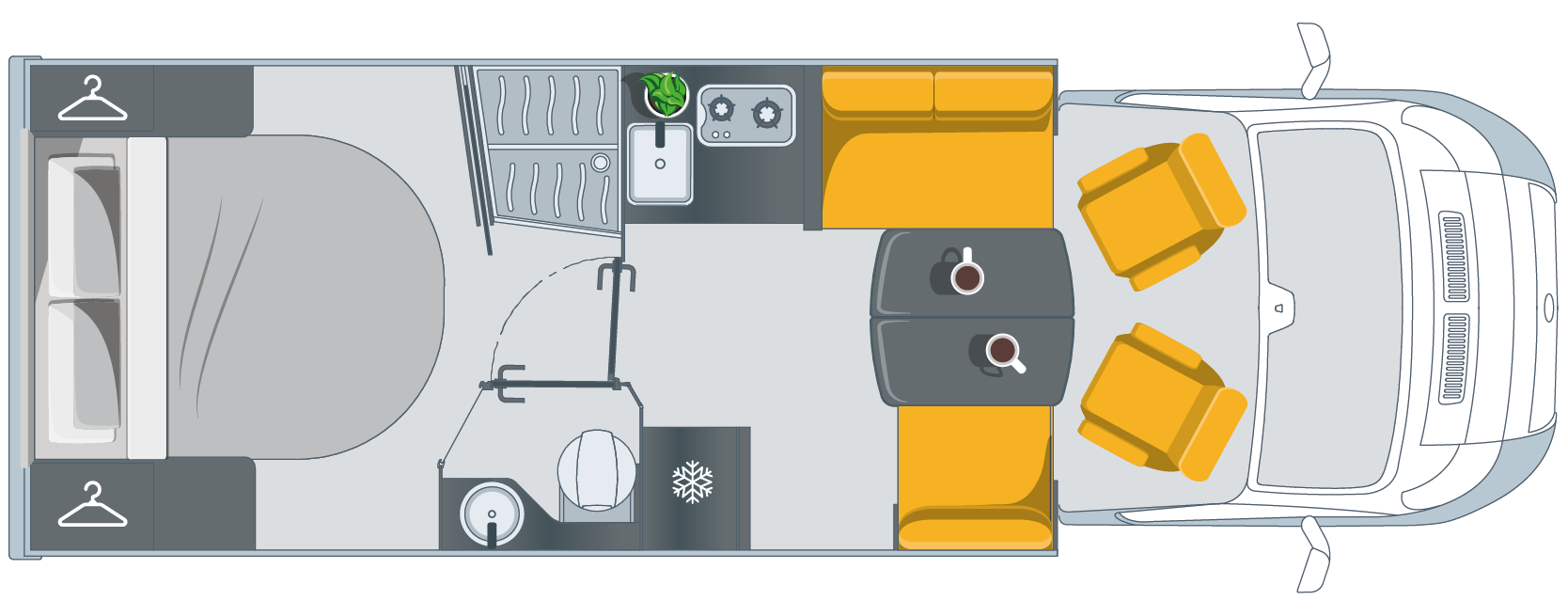 Plan d'implantation intérieur du camping-car Bavaria T720FC