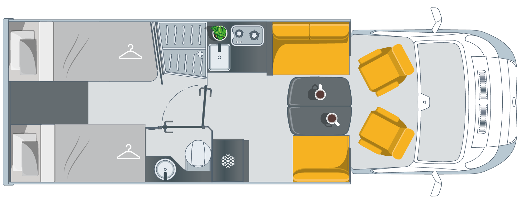 Plan d'implantation intérieur du camping-car Bavaria T720GFJ