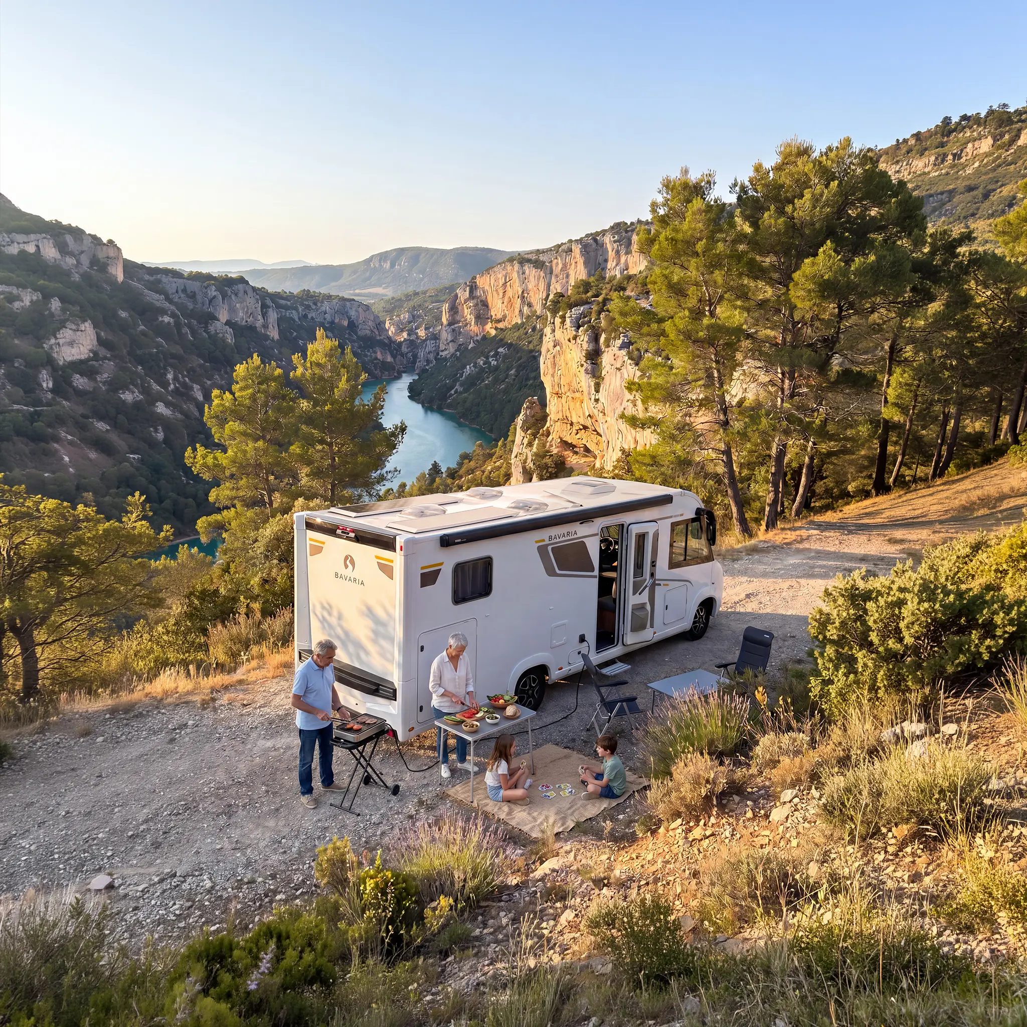 Camping car intégral garé dans les montagnes dans le sud